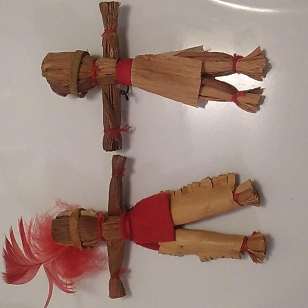 Vintage Handmade Native American Wooden Woven Straw Decorations